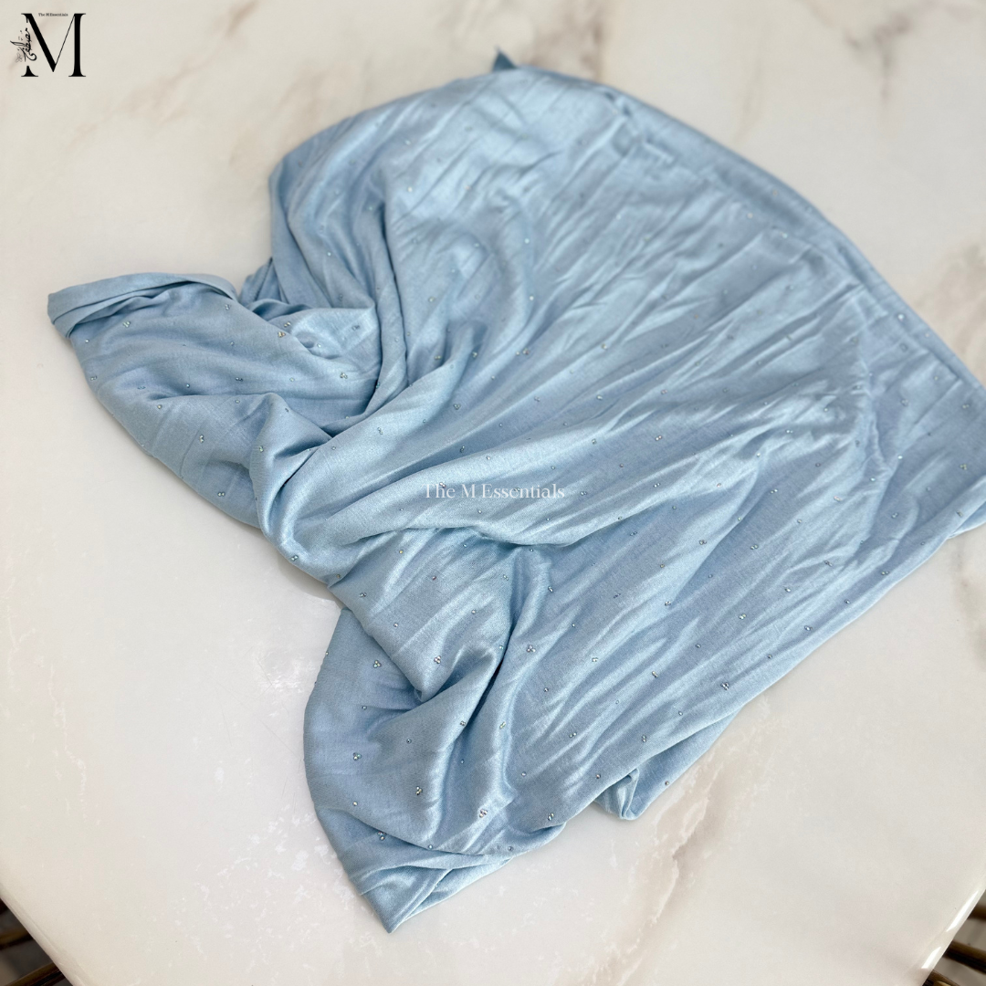 Light Blue Jersey Chaddar with Stones | The M Essentials UAE
