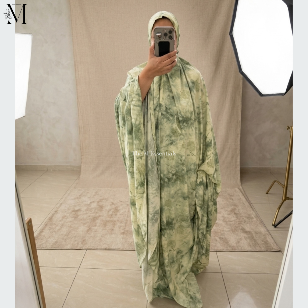 Sage Green Printed Prayer Dress with Front Pocket | The M Essentials