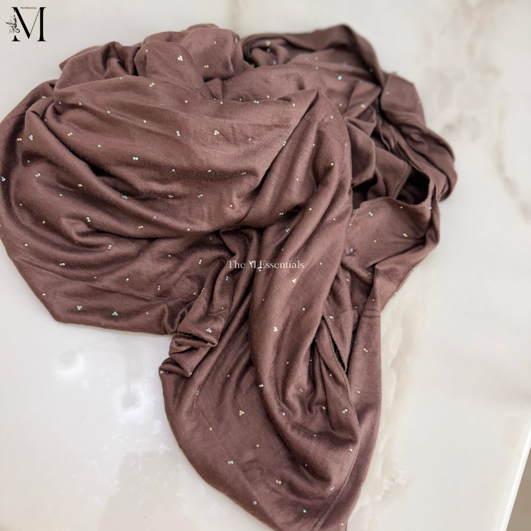 Brown Jersey Chaddar with Stones – Large Hijab by The M Essentials