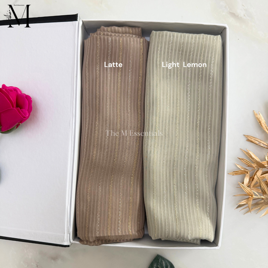 Premium Silk Stripe Chiffon Hijab in Latte & Light Lime