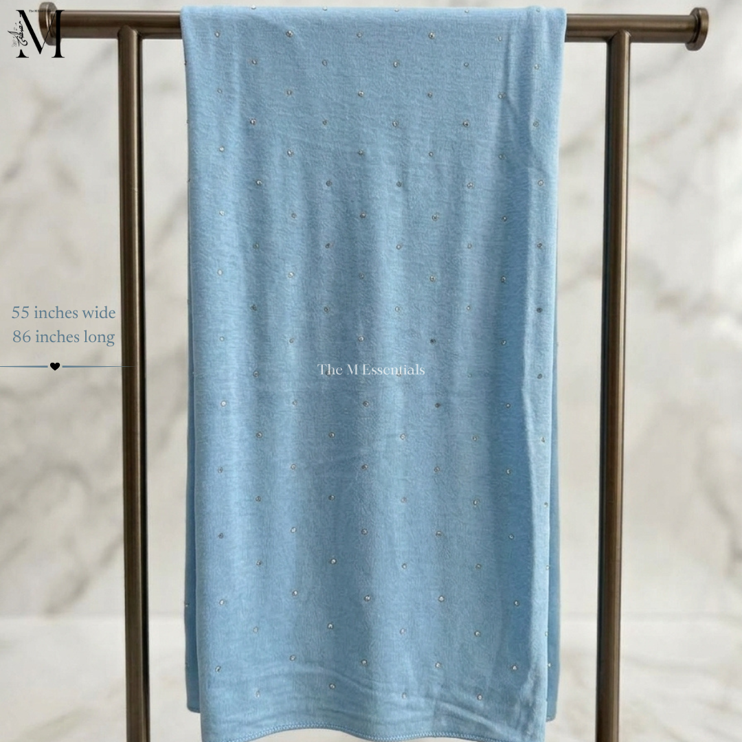 Light Blue Jersey Chaddar with Stones | The M Essentials UAE