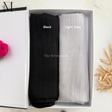 Premium Silk Stripe Chiffon Hijab in Black & Light Gray