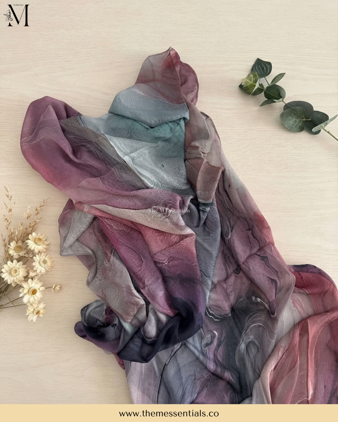 Purple Sky modal hijab in a soft purple-toned design by The M Essentials, displayed as a flat lay.