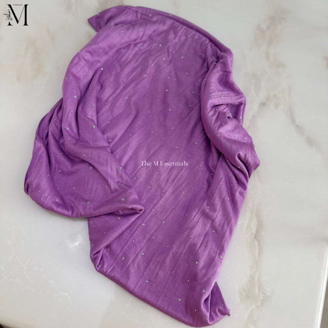 Purple Jersey Chaddar with Stones – Large Hijab by The M Essentials