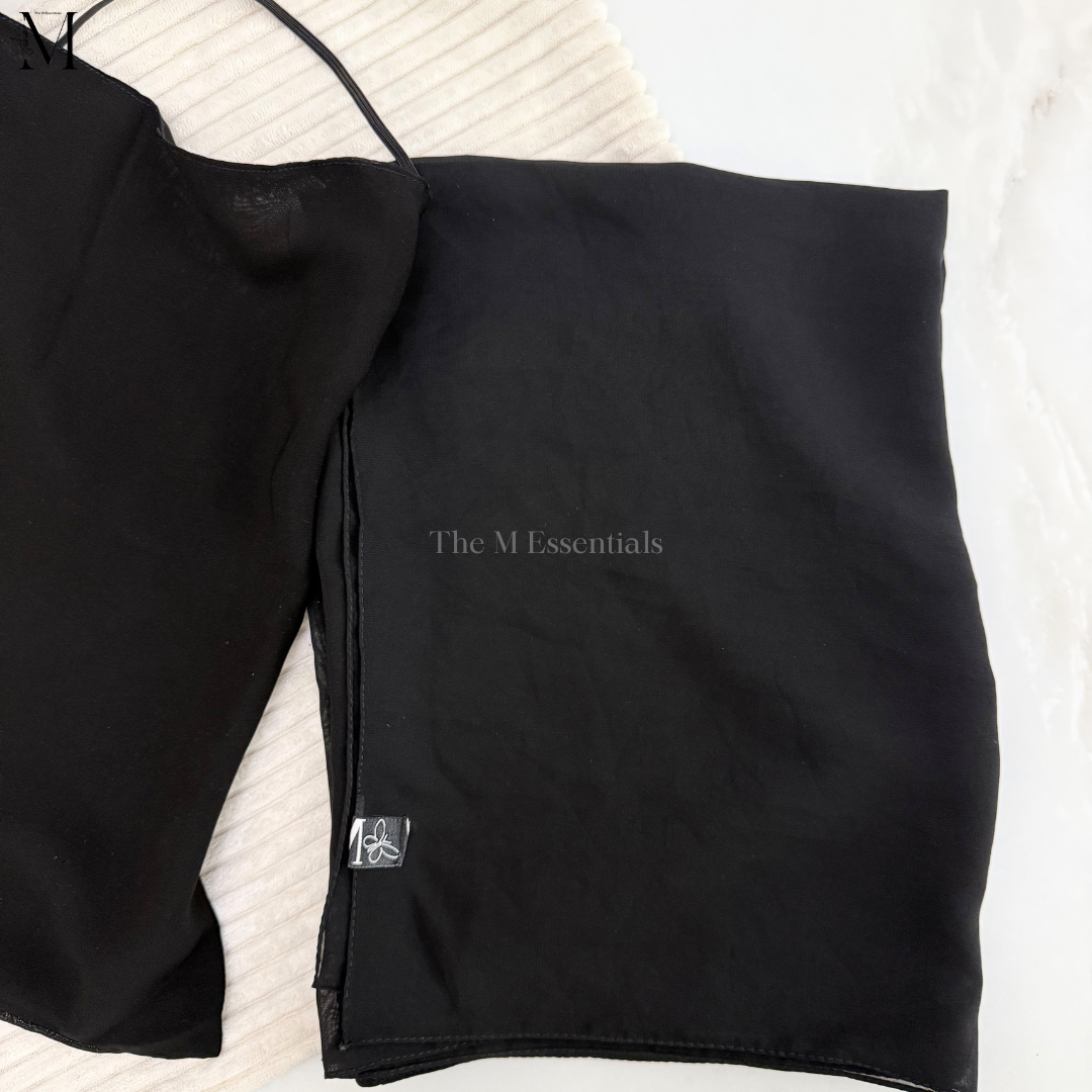 Black Hijab and Niqab Set in Soft Chiffon Fabric