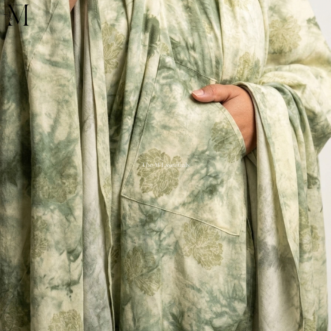 Sage Green Printed Prayer Dress with Front Pocket | The M Essentials