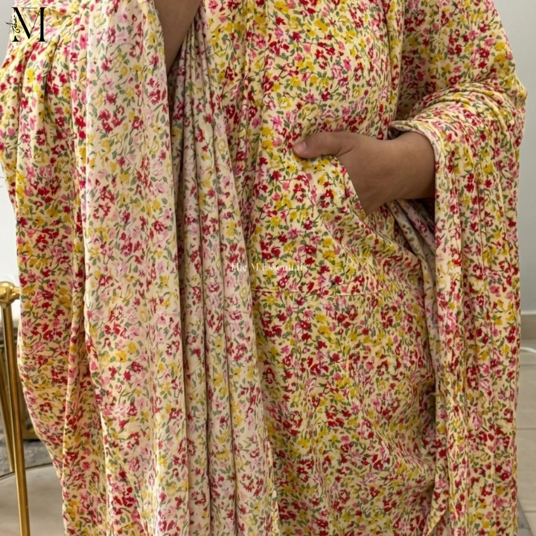 Printed Yellow Cotton Prayer Dress with Pocket | The M Essentials