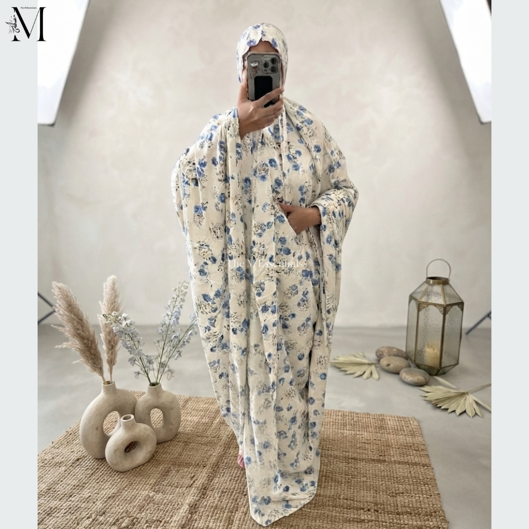 White Printed Prayer Dress with Front Pocket | The M Essentials
