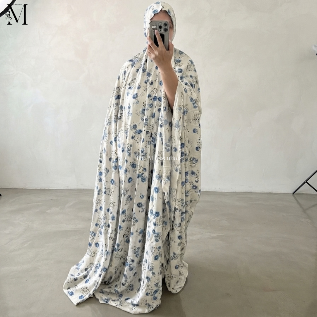 White Printed Prayer Dress with Front Pocket | The M Essentials